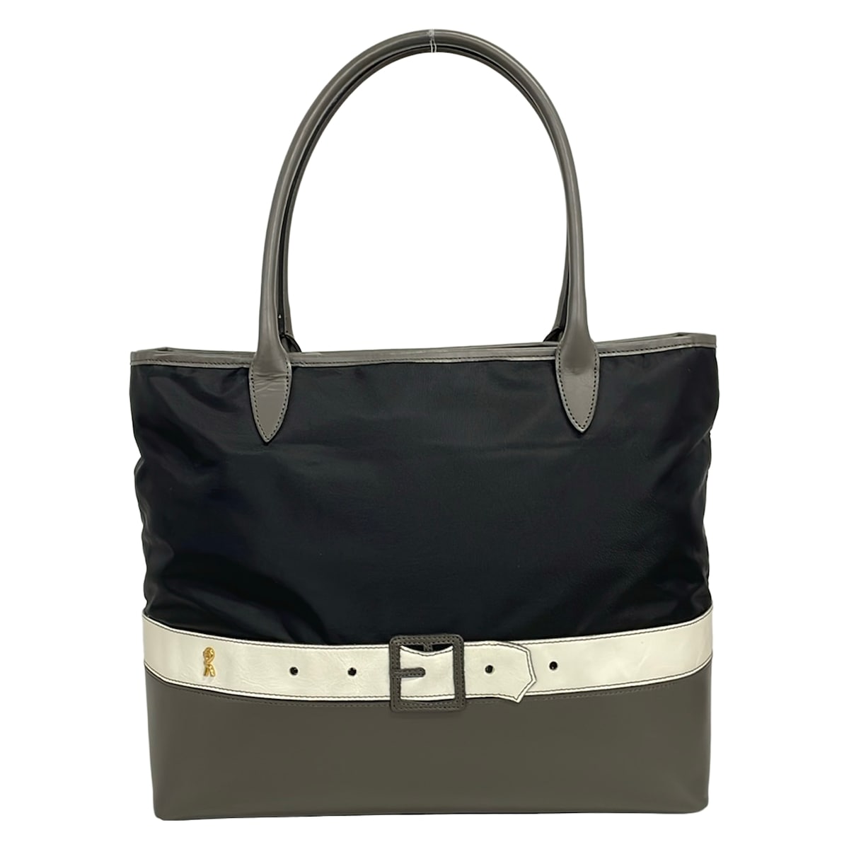 【中古】Giada Roberta di Camerino(ジャーダロベルタディカメリーノ) ショルダーバッグ 黒×暗然たる薄墨色×白 なめし革
