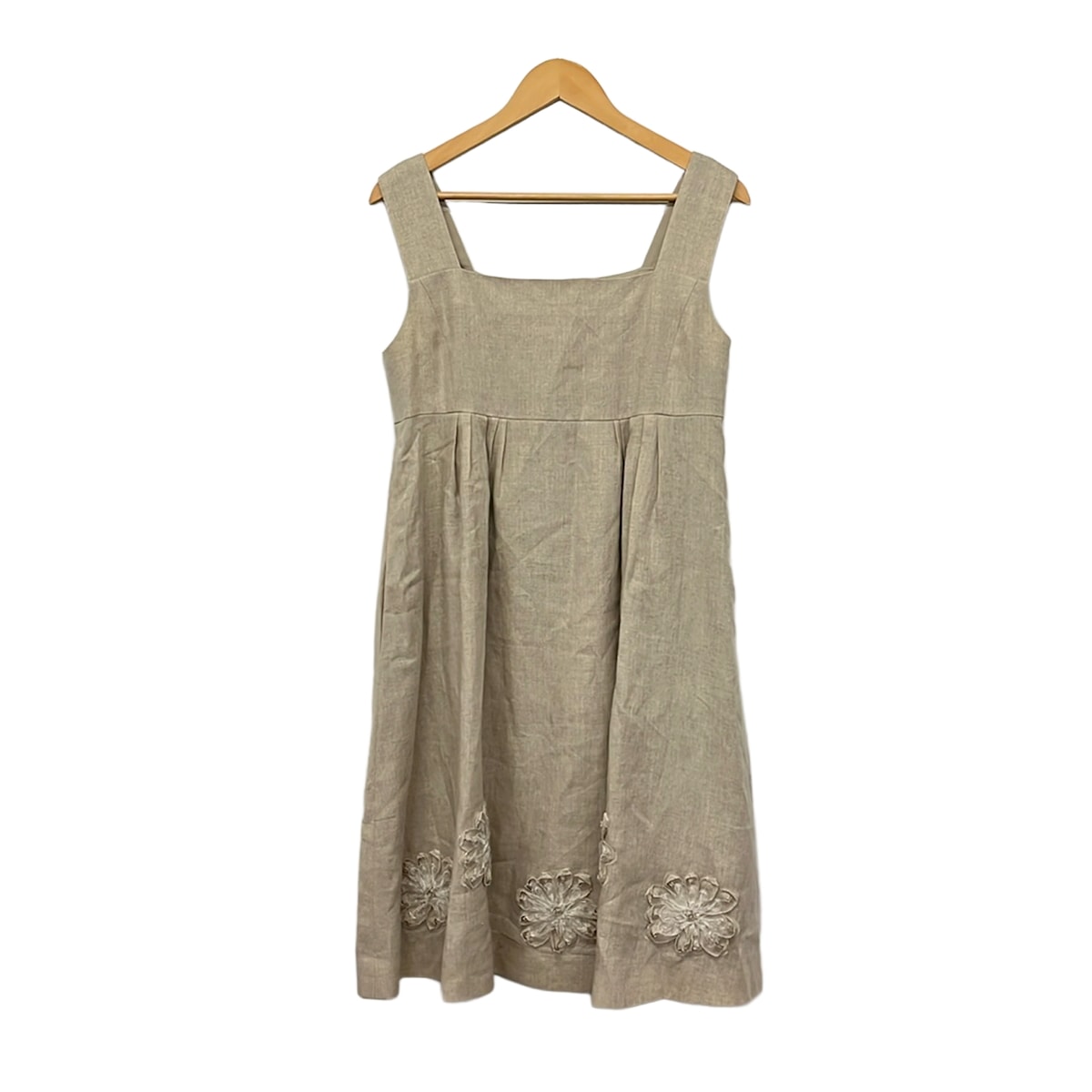 【中古】FOXEY(フォクシー) 衣裳 ノースリーブ/ひざ丈/麻/御花(花) 薄墨色ベージュ