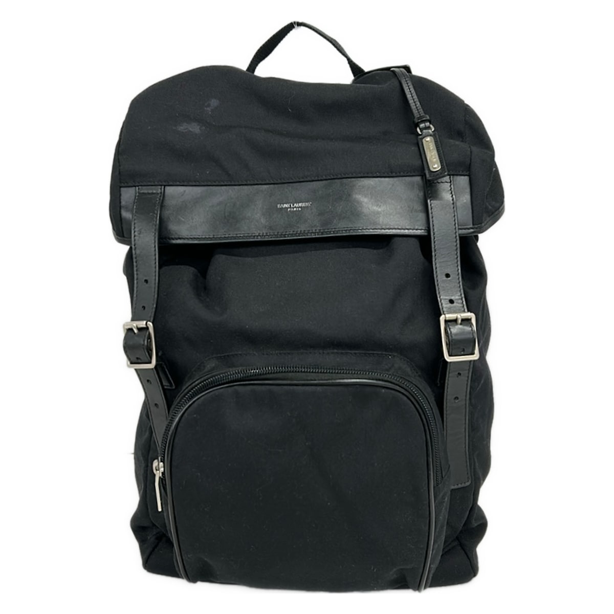【新着】【中古】SAINT LAURENT PARIS(サンローランパリ) ハンティングロックサック 背嚢 黒 なめし革