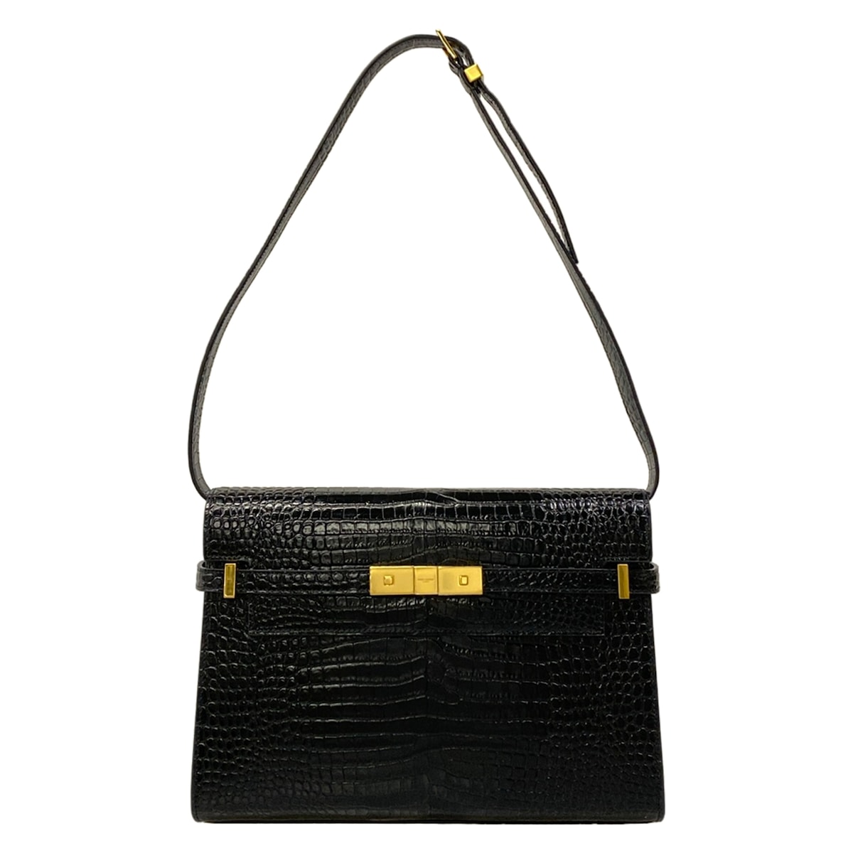 【新着】【中古】SAINT LAURENT PARIS(サンローランパリ) マンハッタン ショルダーバッグ 型押し工業/同盟罷工一回り着脱可 黒 なめし革