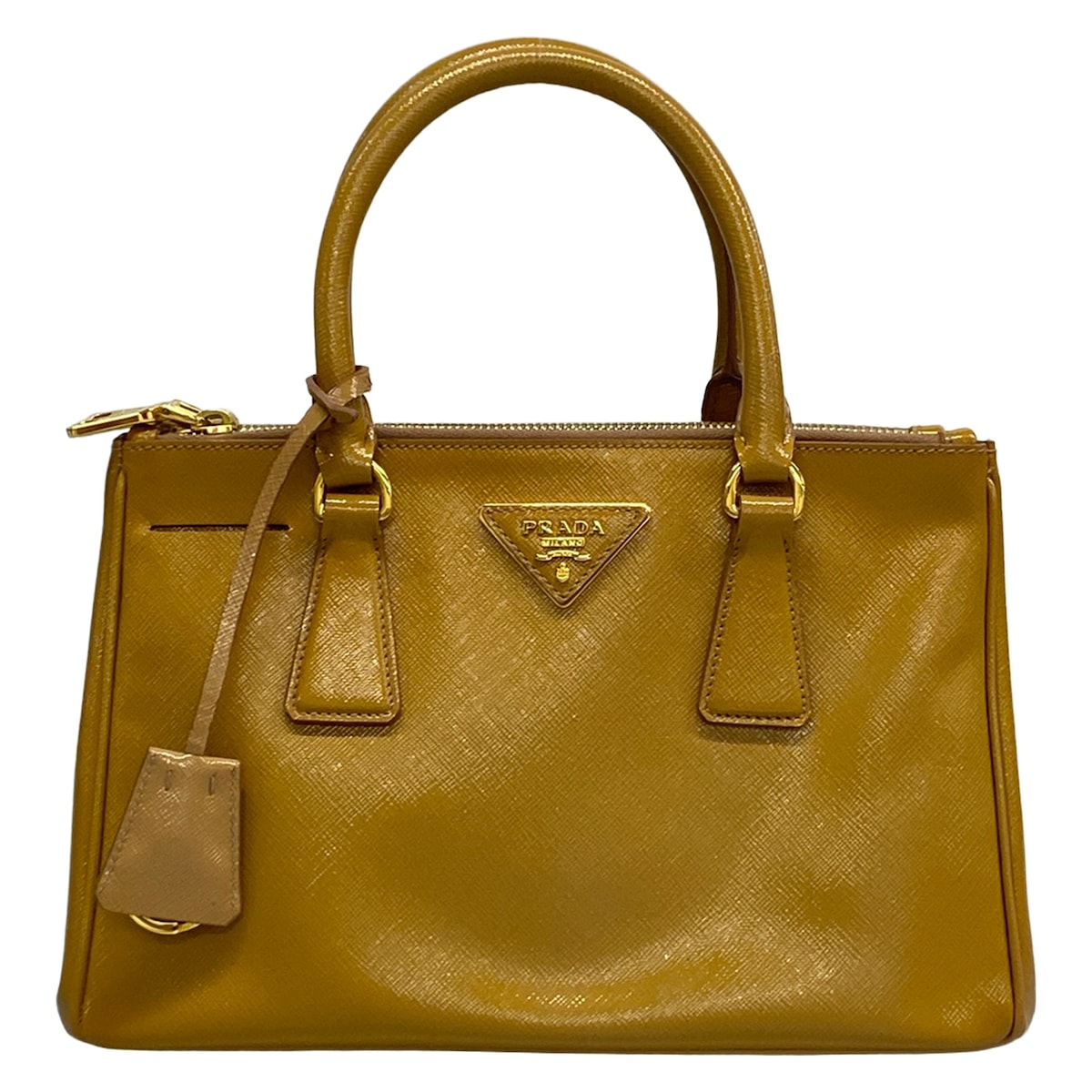【新着】【中古】PRADA(プラダ) ガレリアスモールバッグ/旧ミニ トートバッグ 暗然たる黄色 なめし革