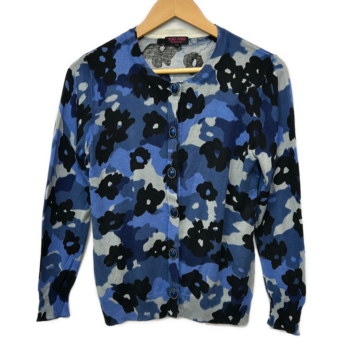 【新着】【中古】YUKITORII(ユキトリイ) ジレー 長袖/ビジュー/花柄 青碧×黒×点火装置青碧