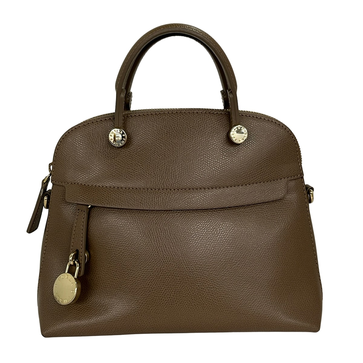 【中古】FURLA(フルラ) パイパー ハンドバック 赤銅色カーキ なめし革