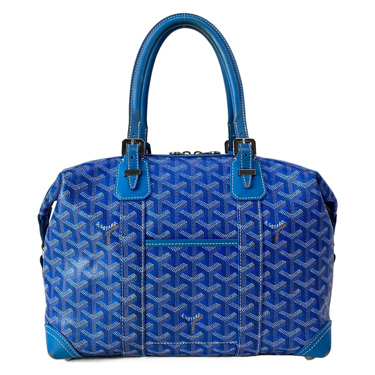 【中古】GOYARD(ゴヤール) ボーイング30 ハンドバック ミニ豆の町 青碧×白×赤銅色 なめし革