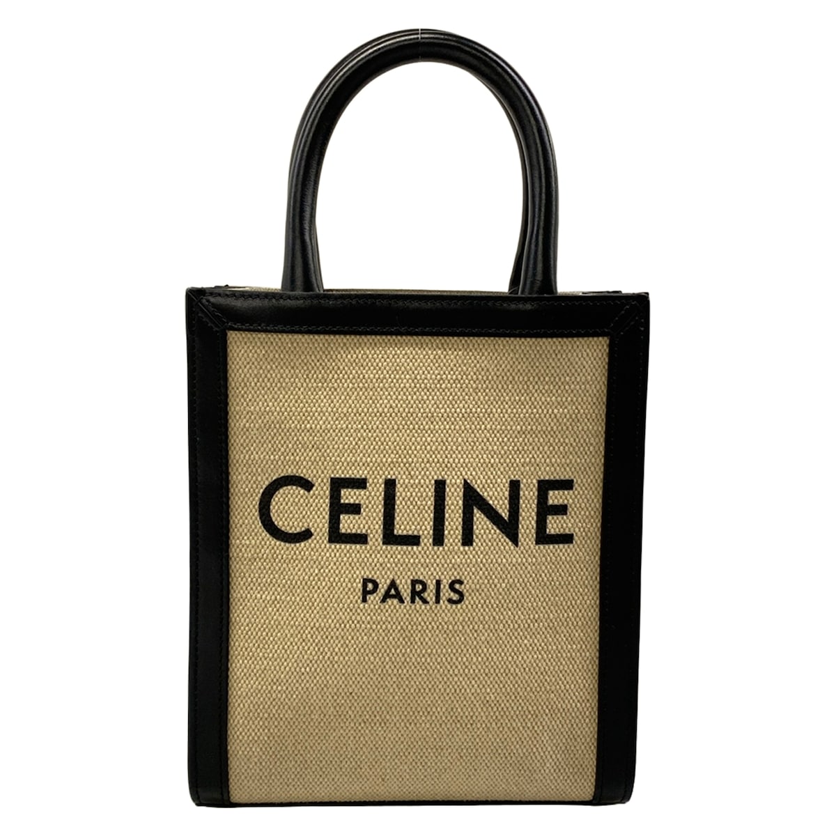 【新着】【中古】CELINE(セリーヌ) ミニ バーティカル 河馬 CELINE トートバッグ ベージュ×黒 なめし革