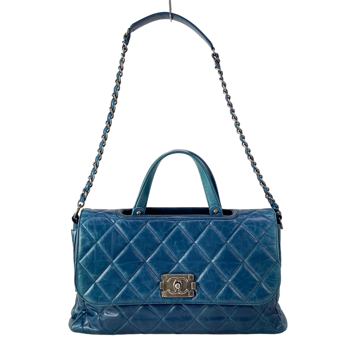【中古】CHANEL(シャネル) 男の子シャネル/マトラッセ ショルダーバッグ ヴィンテージシルバー金具 青碧