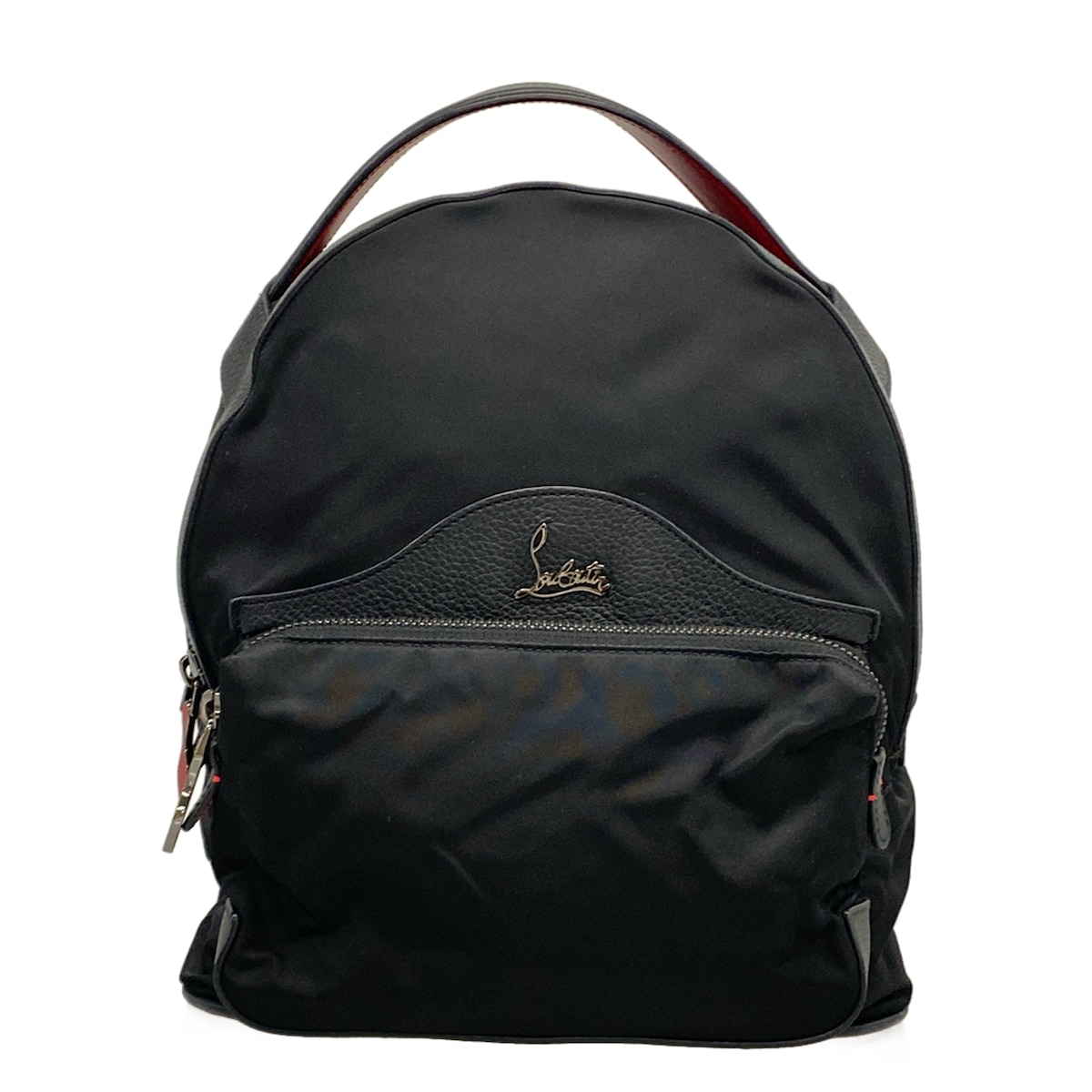 【中古】CHRISTIAN LOUBOUTIN(クリスチャンルブタン) うしろ側ルビ スモール 背嚢 スタッズ 黒×赤いこと なめし革
