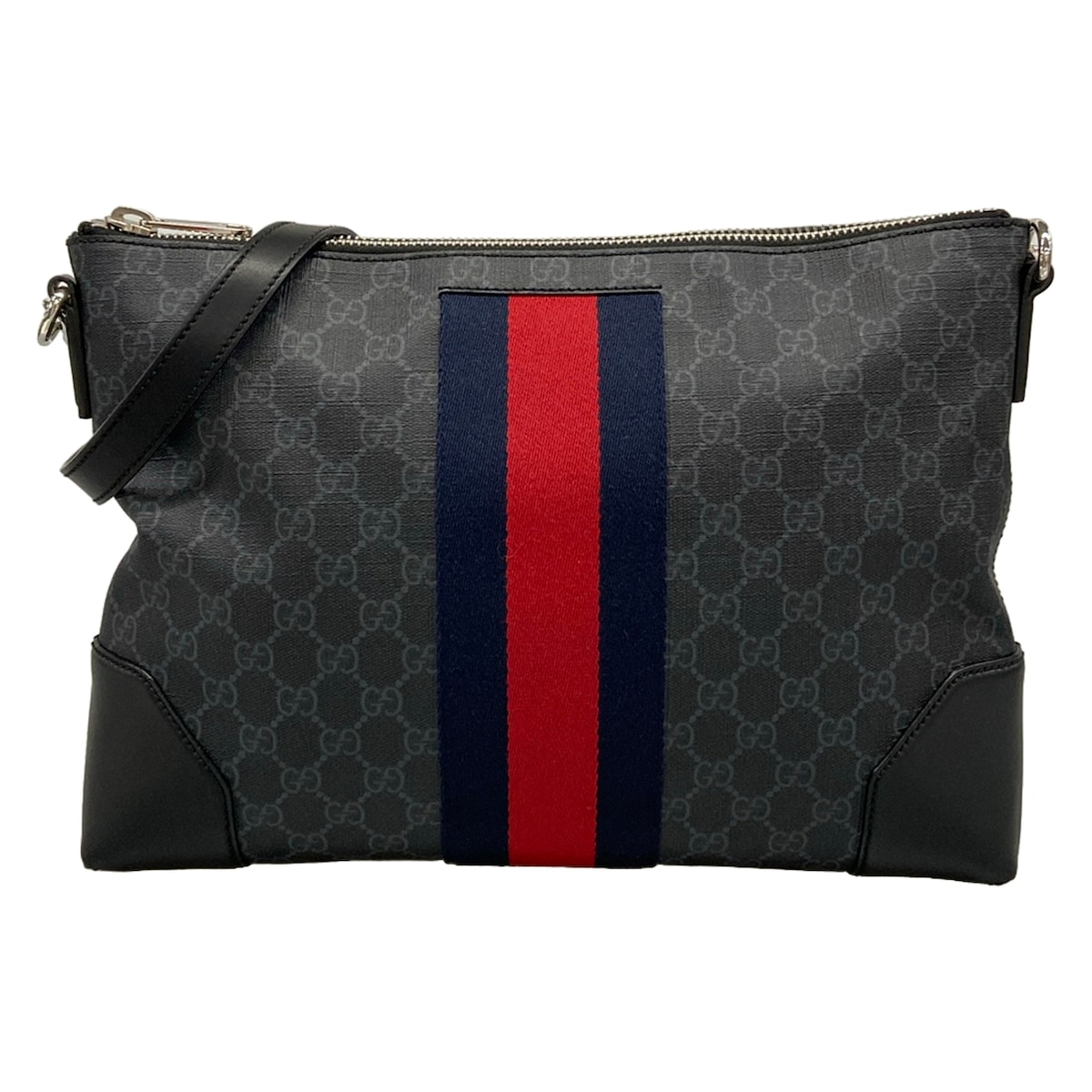 【新着】【中古】GUCCI(グッチ) GGスプリーム 帆布 飛脚屋御徒面子 ショルダーバッグ 同盟罷業一回り着脱可 うす暗い薄墨色×黒×マルチ なめし革