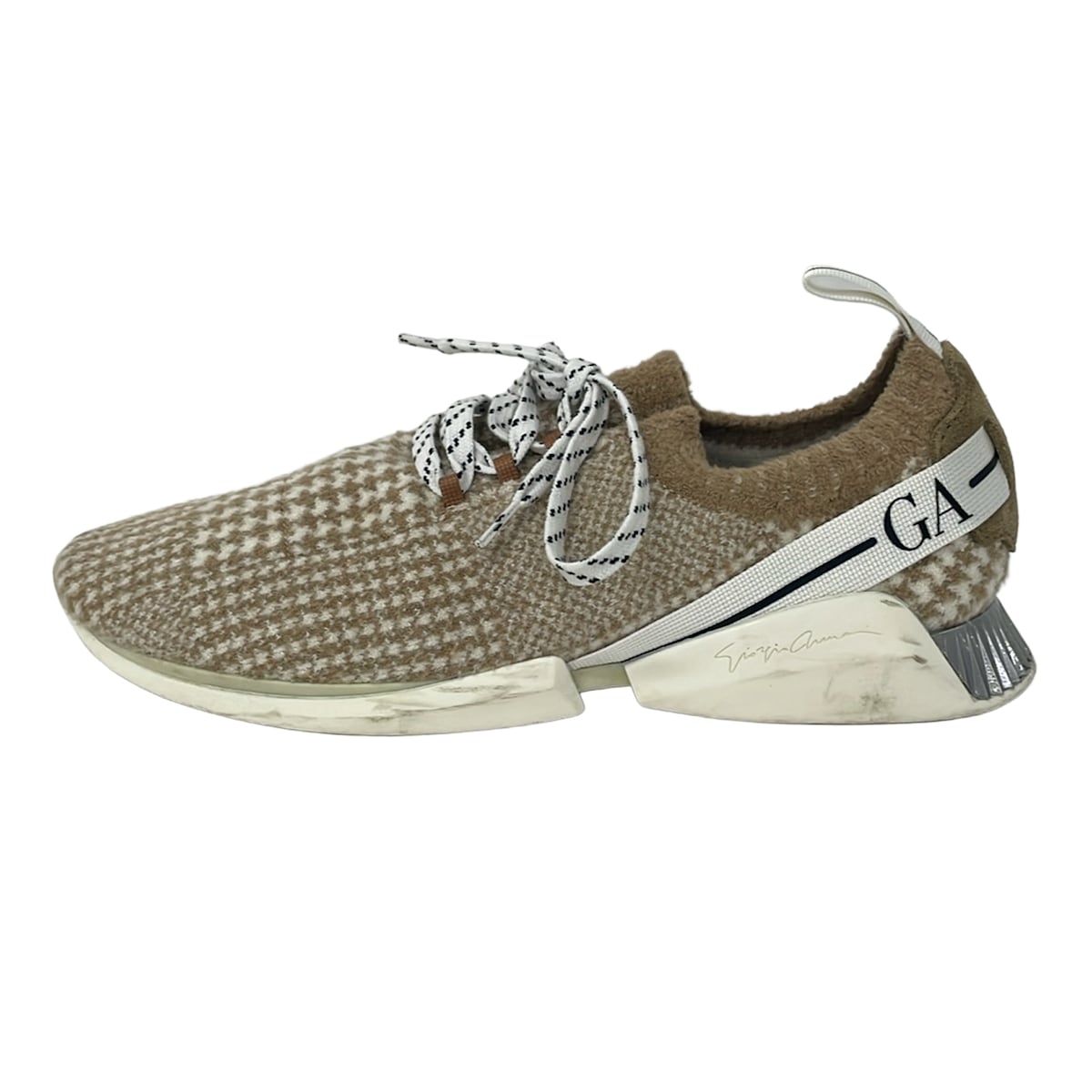 【中古】GIORGIOARMANI(ジョルジオアルマーニ) スニーカー インソール取りはらい可 ベージュ×白 羊毛