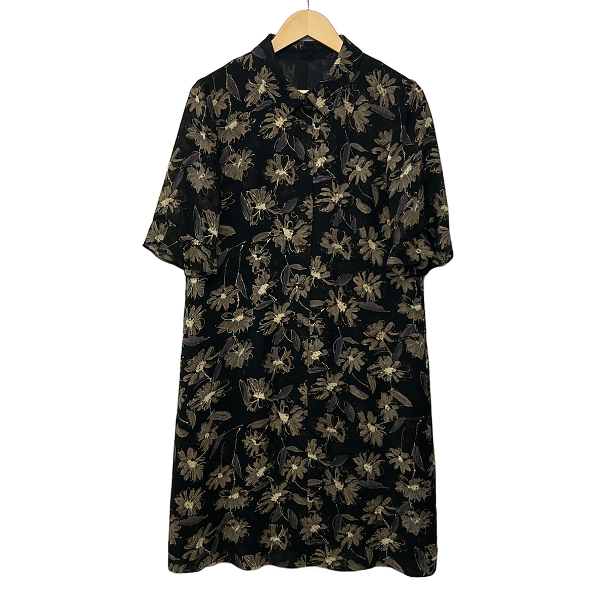 【新着】【中古】Leilian(レリアン) 衣装 半袖/ロング/花柄/カクテルドレスルー 黒×ベージュ×パープル