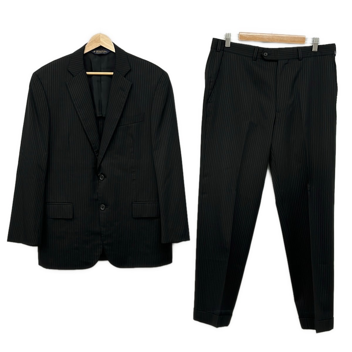【新着】【中古】BrooksBrothers(ブルックスブラザーズ) シングル背広 縞模様 黒×ともし火薄墨色