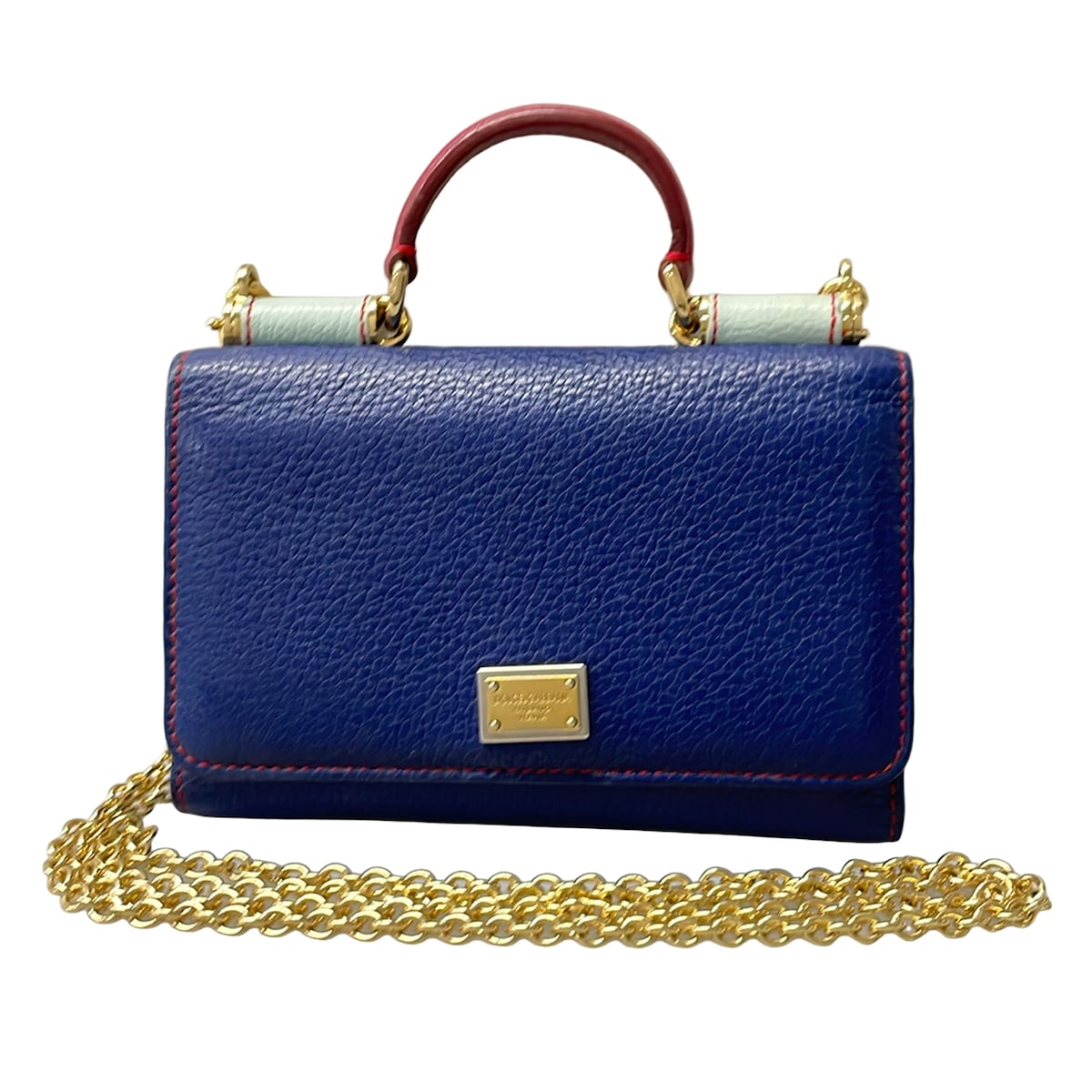 【中古】DOLCE\u0026GABBANA(ドルチェアンドガッバーナ) 持ちはこぶ電話を掛ける容れもの VON BAG 米国海軍×ゴールド なめし革