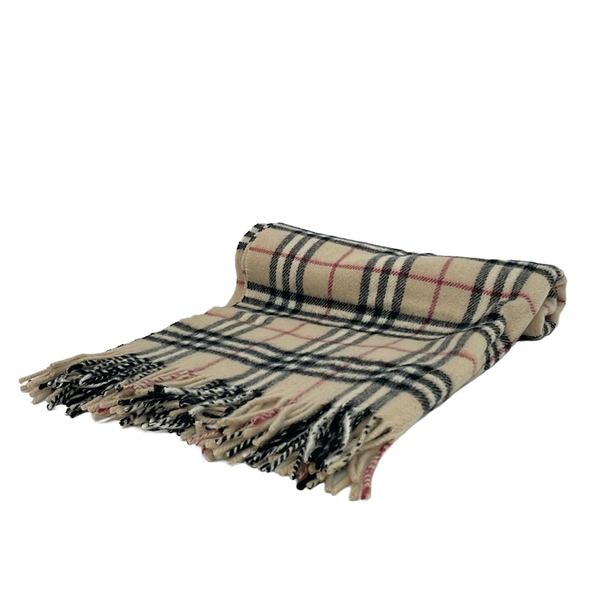 【新着】【中古】Burberry LONDON(バーバリーロンドン) えり巻き 照合のしるし柄 ベージュ×黒×赤いこと 羊毛