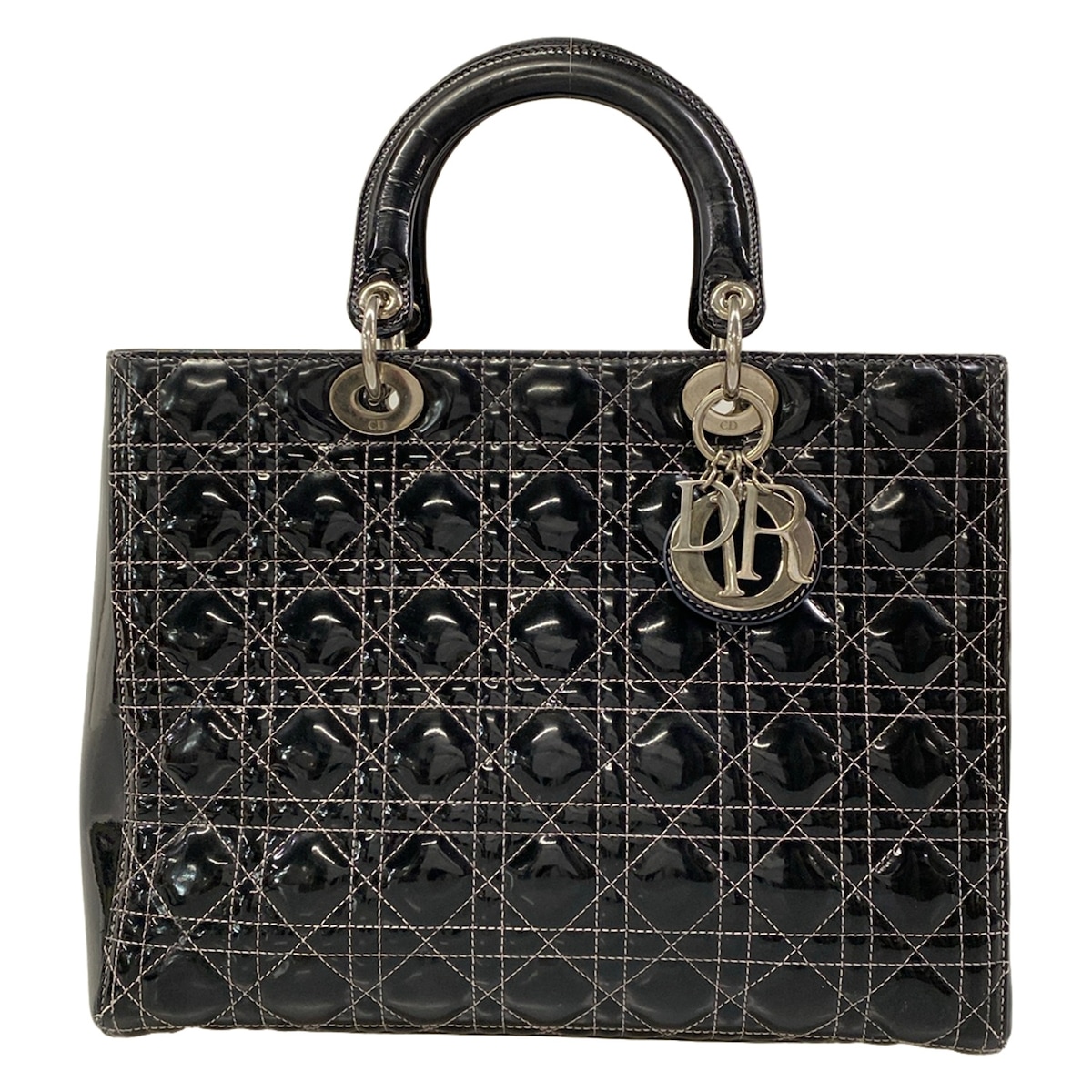 【中古】DIOR/ChristianDior(クリスチャンディオール/ディオール) レディディオールラージバッグ ハンドバック 黒 なめし革