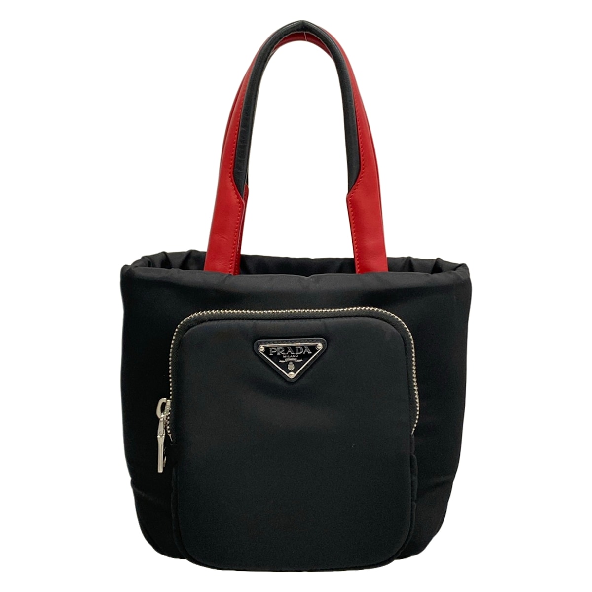 【新着】【中古】PRADA(プラダ) 積貨委託貨物 スモール ハンドバック 黒×赤いこと なめし革