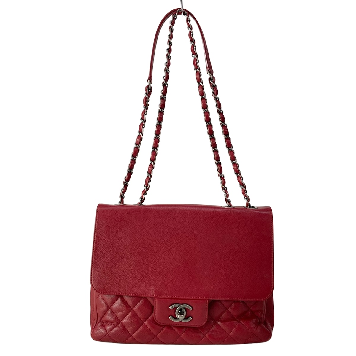 【中古】CHANEL(シャネル) マトラッセ ショルダーバッグ 両面下げ翼/チェーン店肩部/ヴィンテージシルバー金具 赤いこと 子ヒツジ素はだ