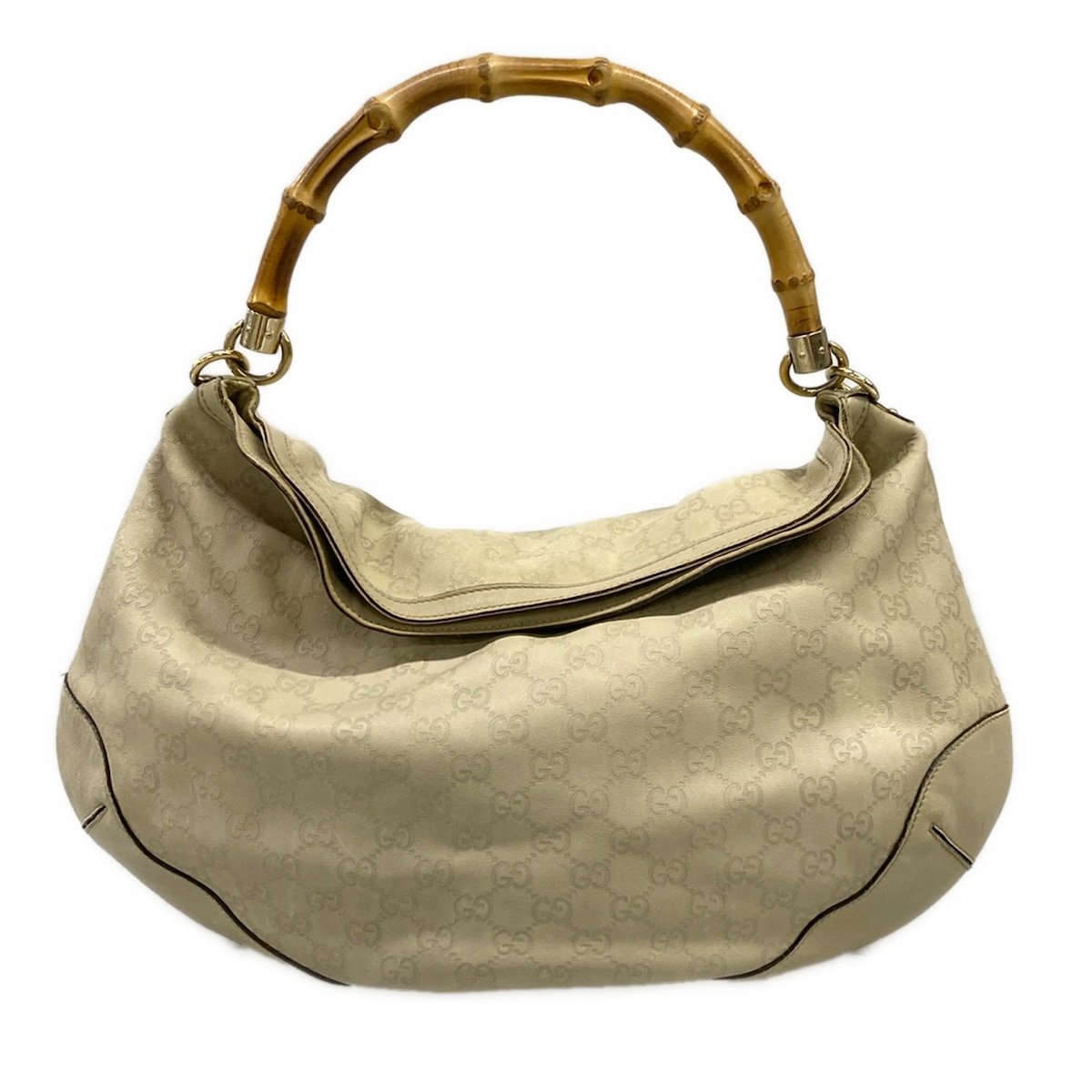 【中古】GUCCI(グッチ) バンブー/シマ伝達ルート ハンドバック ベージュ なめし革