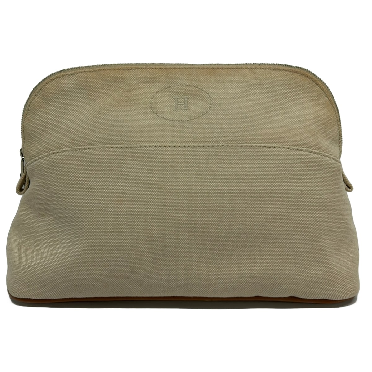 【新着】【中古】HERMES(エルメス) 合切袋 ベージュ×赤銅色 なめし革