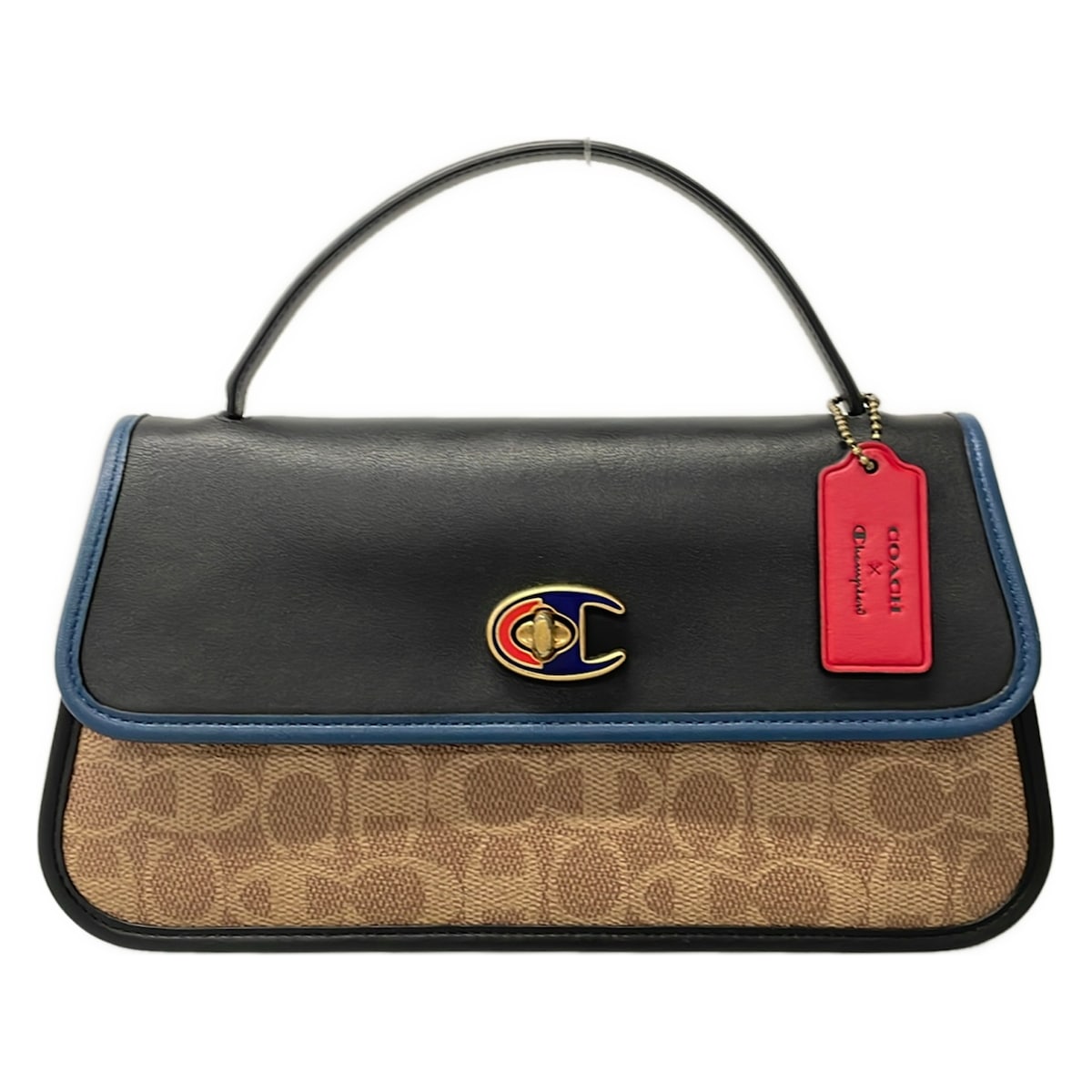 【中古】COACH(コーチ職) ハンドバック チャンピオンコラボ ダークネイビー×ベージュ×マルチ なめし革