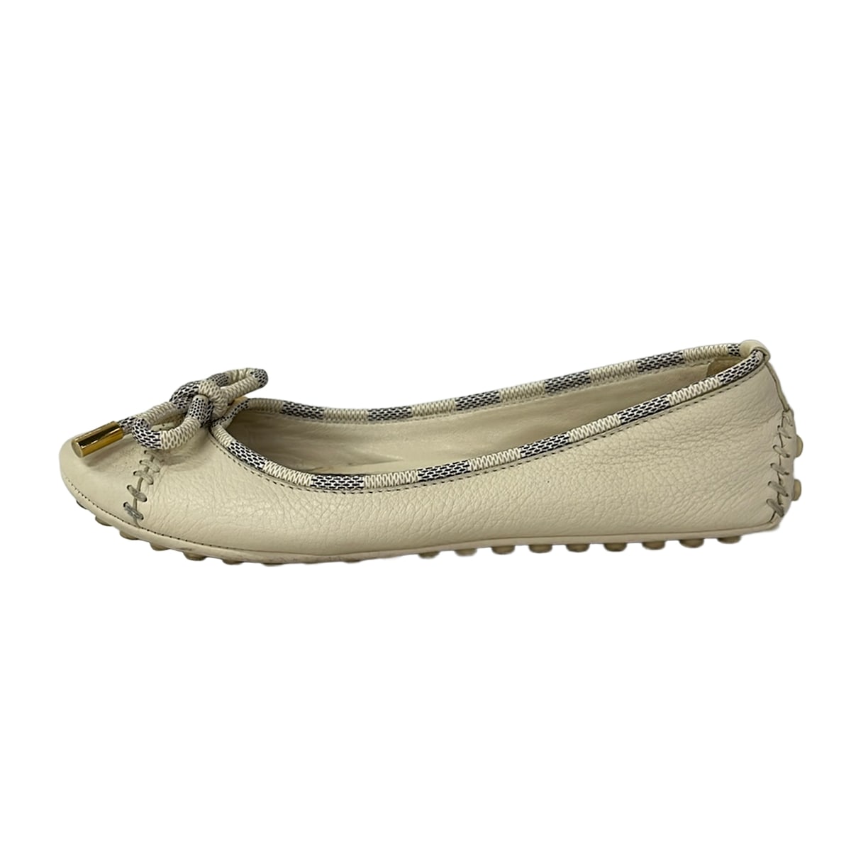 【新着】【中古】LOUIS VUITTON(ルイヴィトン) グロリア・伝達ルート ドライビングシューズ シュロの葉 象牙色×アズール なめし革