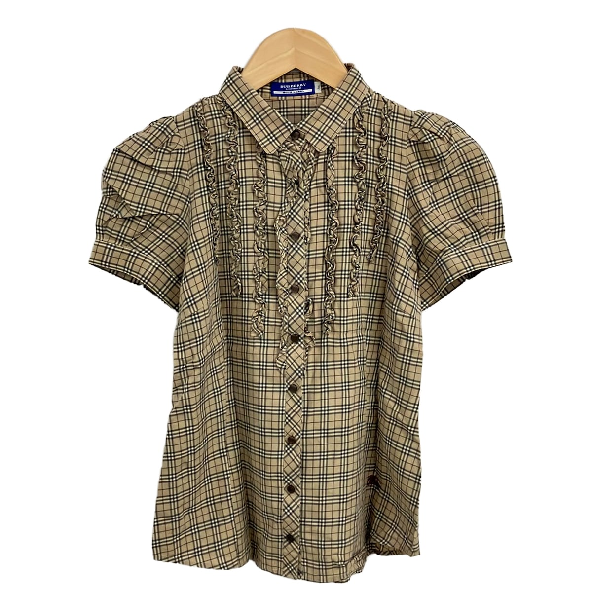 【中古】Burberry Blue Label(バーバリーブルーレーベル) 半袖プルオーバートップ 読み合わせる柄/フラウンス ベージュ×白×マルチ