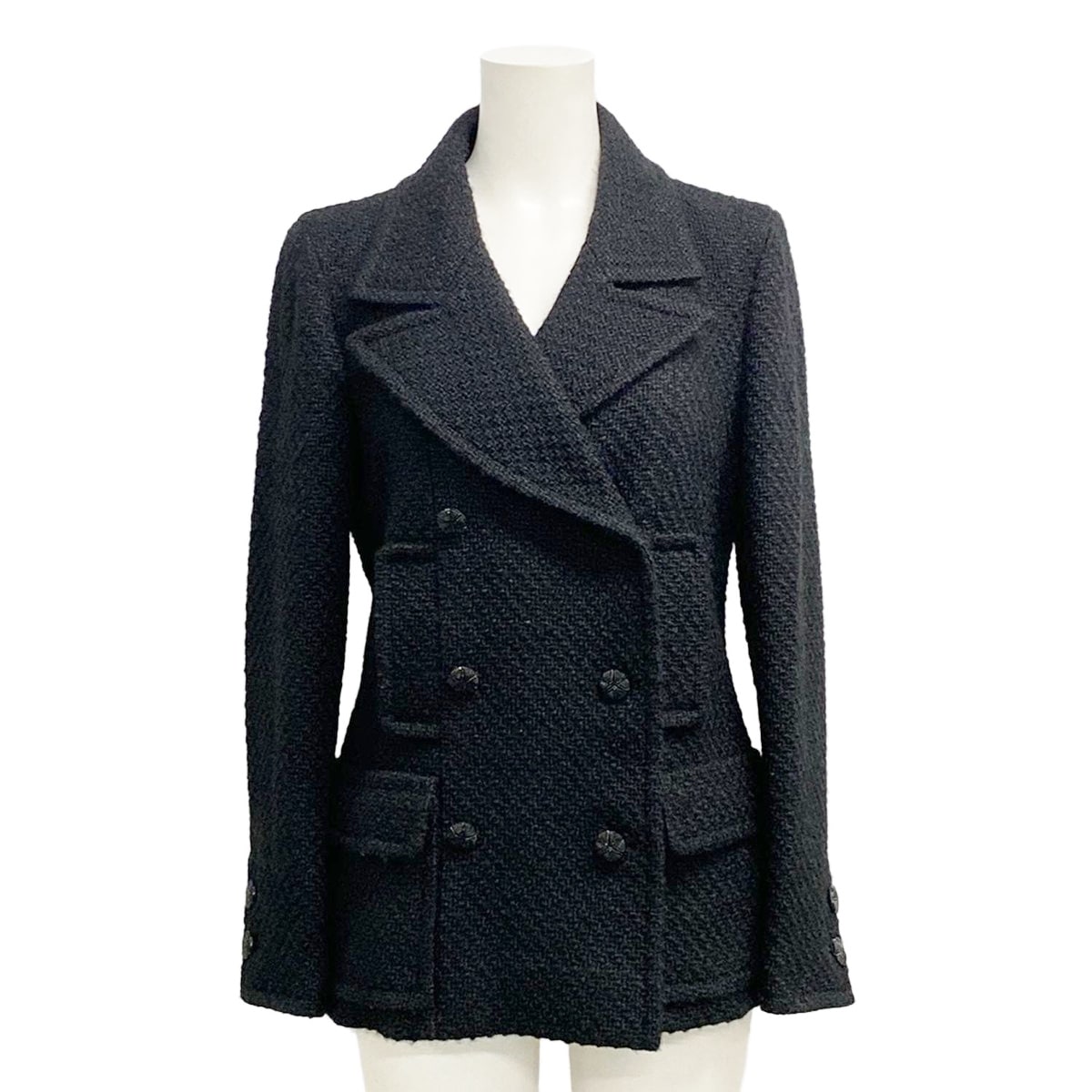 【中古】CHANEL(シャネル) コート 長袖/ツイード/ショート丈/冬/秋 黒 ウール｜ブランディア　店