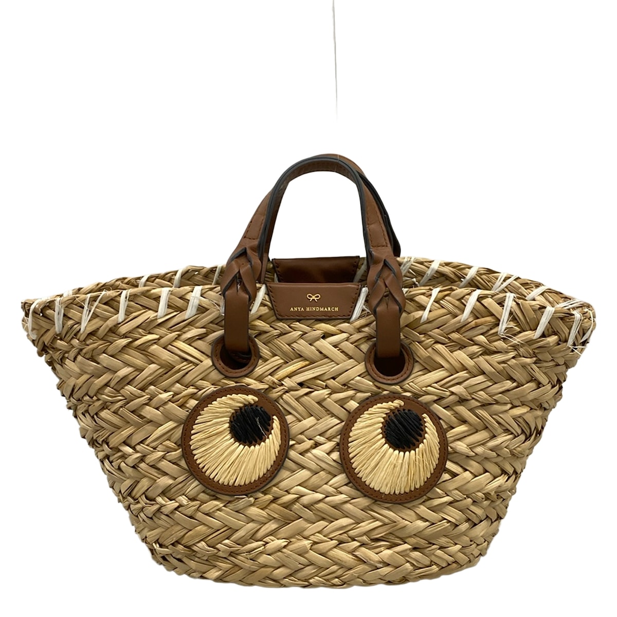 【中古】Anya Hindmarch(アニヤハインドマーチ) スモールロープアイズバスケット トートバッグ ベージュ×暗然たる赤銅色×白 なめし革