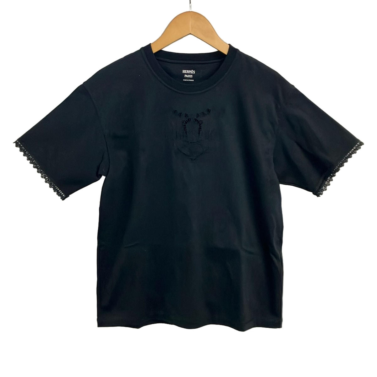 【中古】HERMES(エルメス) 半袖Tシャツ クルーネック/レース/パルフロワ 黒|ブランディア 店