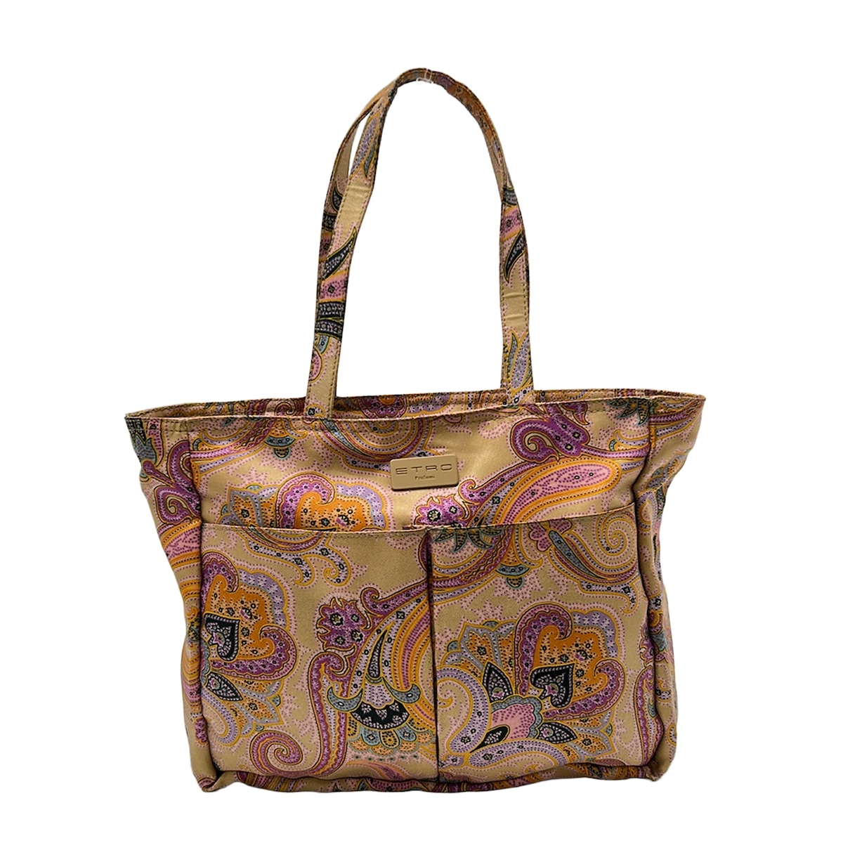 【新着】【中古】ETRO(エトロ) ハンドバック ペイズリー柄 ベージュ×パープル×マルチ