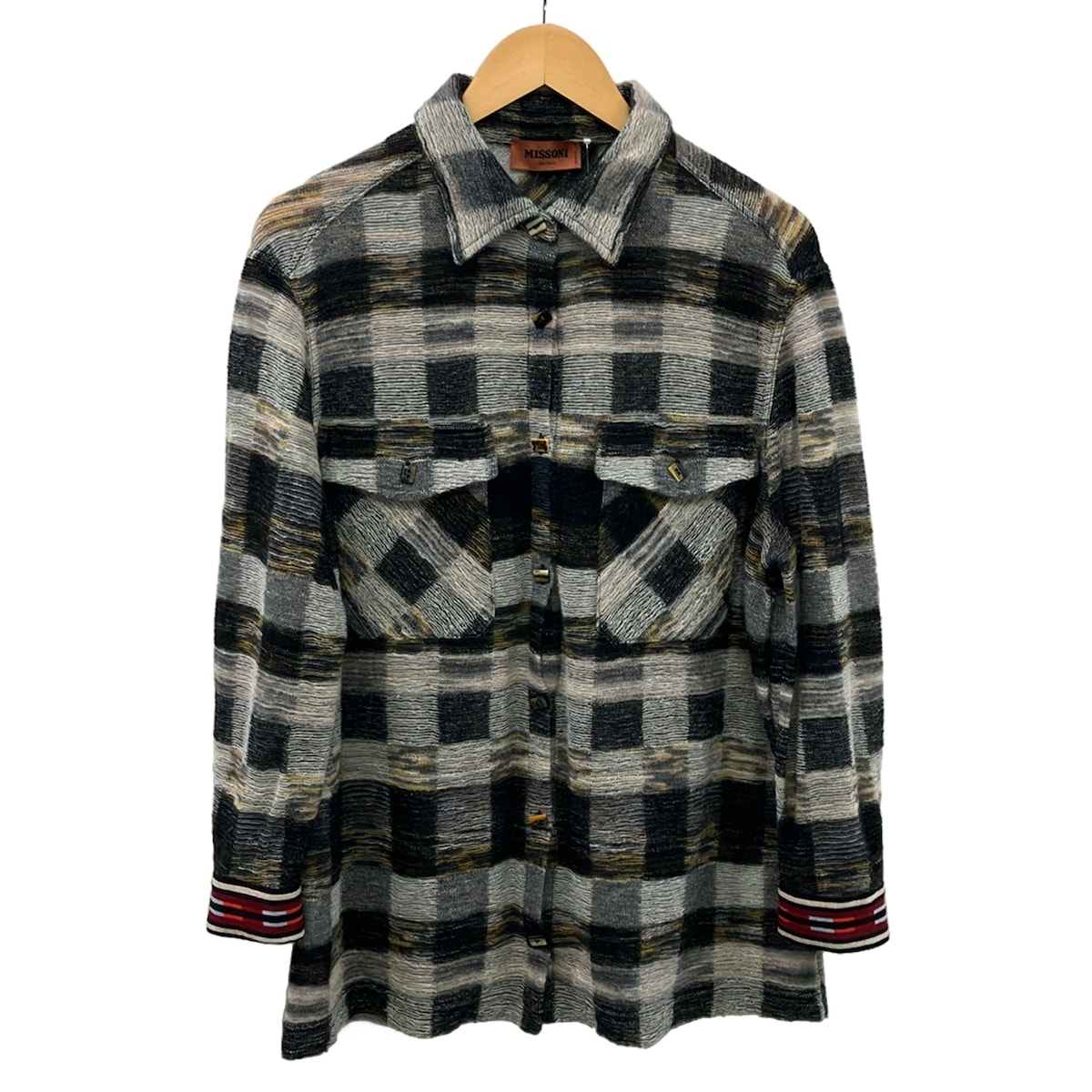 【新着】【中古】MISSONI(ミッソーニ) 上衣 長袖/編み物/読み合わせる柄/春/秋 黒×薄墨色×マルチ