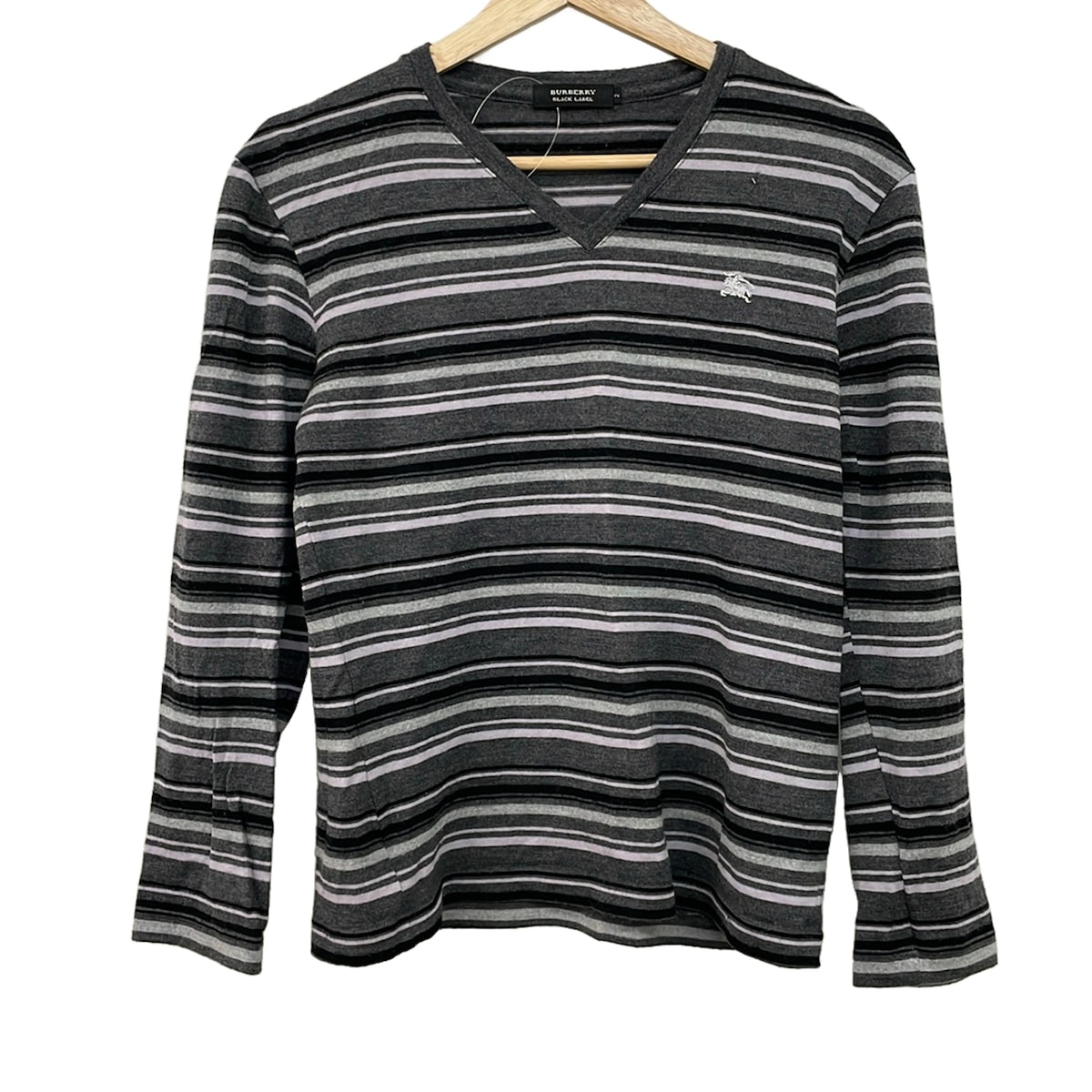 【新着】【中古】Burberry Black Label(バーバリーブラックレーベル) 長袖スウェーター Vのど首/間借り人 うす暗い薄墨色×点火装置薄墨色×マルチ