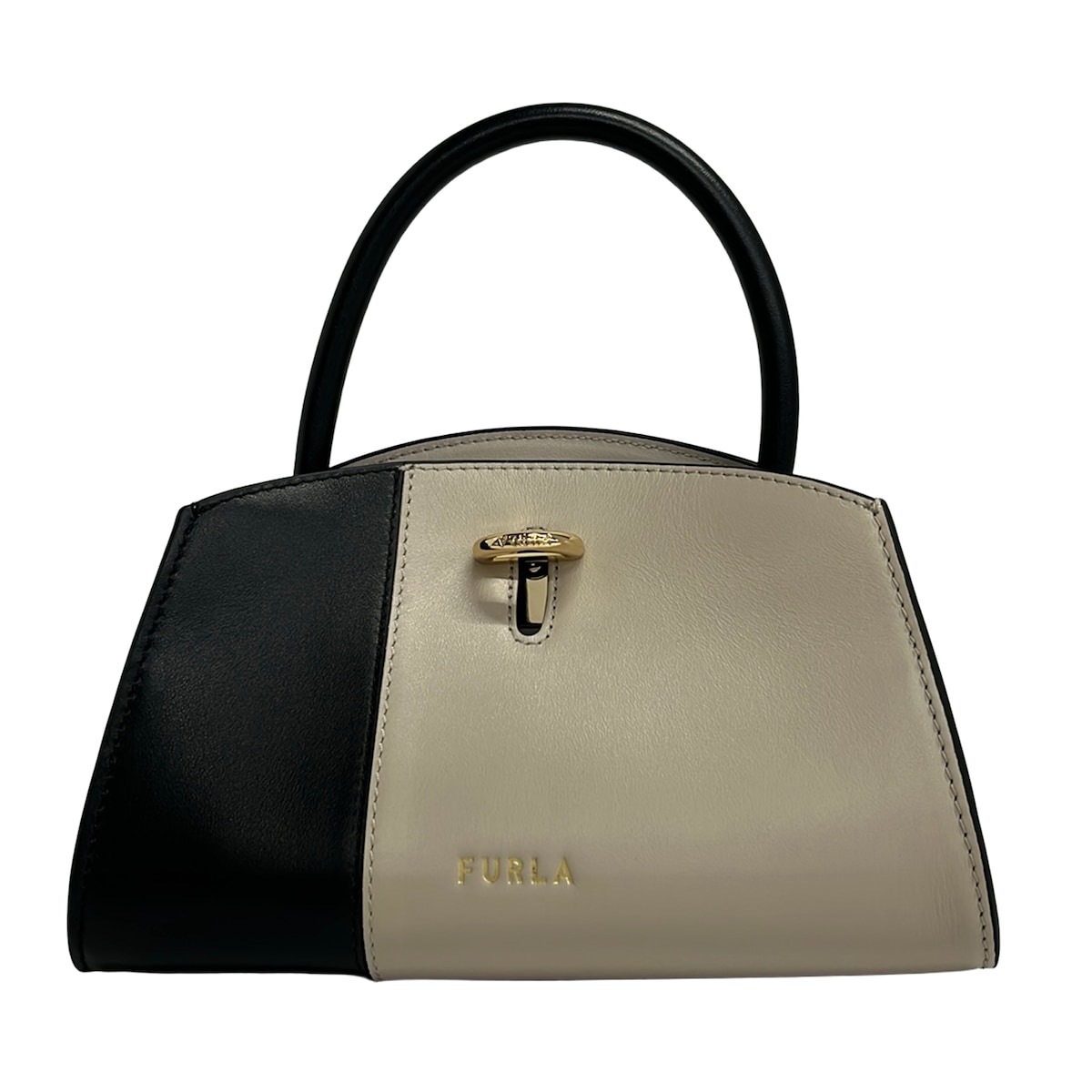 【新着】【中古】FURLA(フルラ) ジェネシ ミニトート トートバッグ 薄墨色ベージュ×黒 なめし革