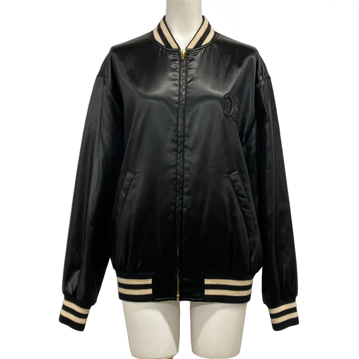 【新着】【中古】CELINE(セリーヌ) 上衣 カザック上衣/スタジャン/トリオンフ/中綿/春/秋 黒×白 絹地