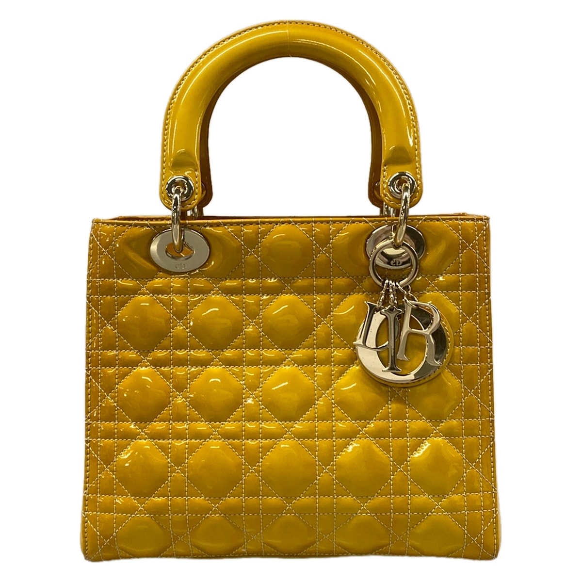 【新着】【中古】DIOR/ChristianDior(クリスチャンディオール/ディオール) レディディオールミディアムバッグ ハンドバック うす暗い黄色 なめし革