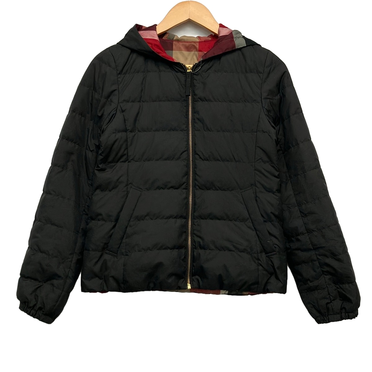 【新着】【中古】BLUE LABEL CRESTBRIDGE(ブルーレーベルクレストブリッジ) 落ち込む上衣 長袖/リヴァーシブル/読み合わせる柄/ジップアップ/冬 黒×ボルドーワイン×マルチ