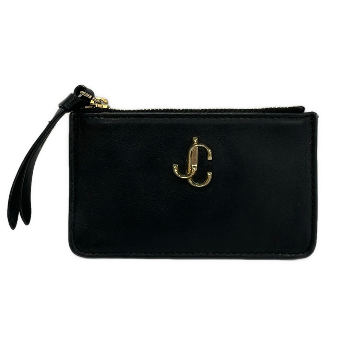 【新着】【中古】JIMMY CHOO(ジミーチュウ) コインケース 足懸かり輪っか付き添い人/ホログラム判子あり 黒 なめし革