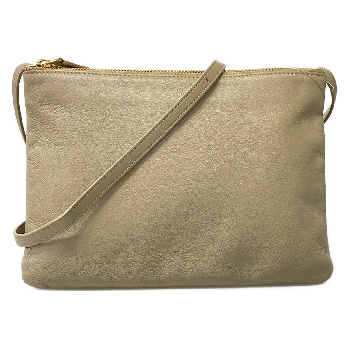 【中古】CELINE(セリーヌ) トリオラージ ショルダーバッグ ベージュ なめし革