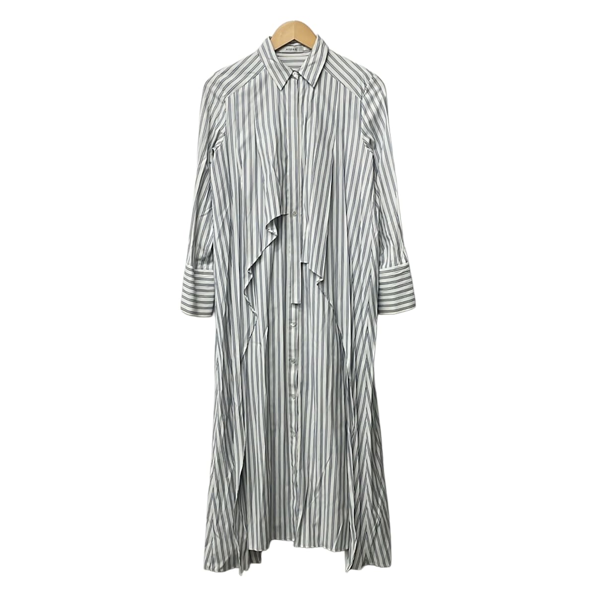 【新着】【中古】ADORE(アドーア) 衣装 レギュラー色合い/長袖/マキシ丈/縞模様/シャツワンピ 白×ダークネイビー