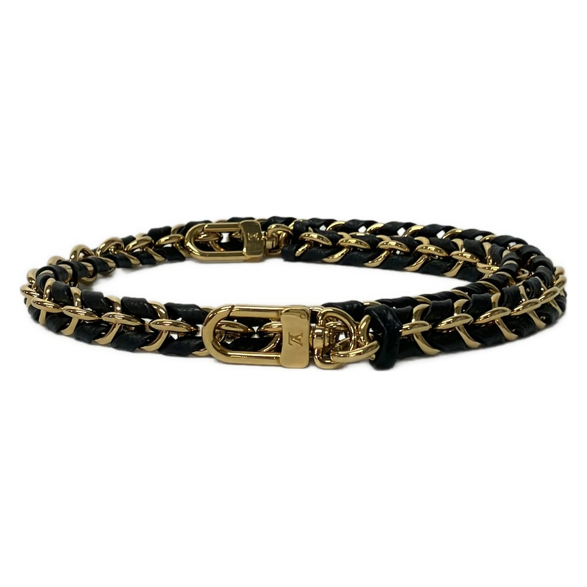 【中古】LOUIS VUITTON(ルイヴィトン) ショルダーストラップ バッグ用チェーンショルダー 黒&times;ゴールド レザー｜ブランディア　店