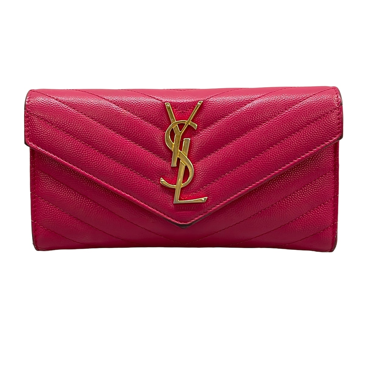 【中古】SAINT LAURENT PARIS(サンローランパリ) モノグラム ラージフラップ ウォレット 長紙入れ ラウンドジッパー さくら色 なめし革