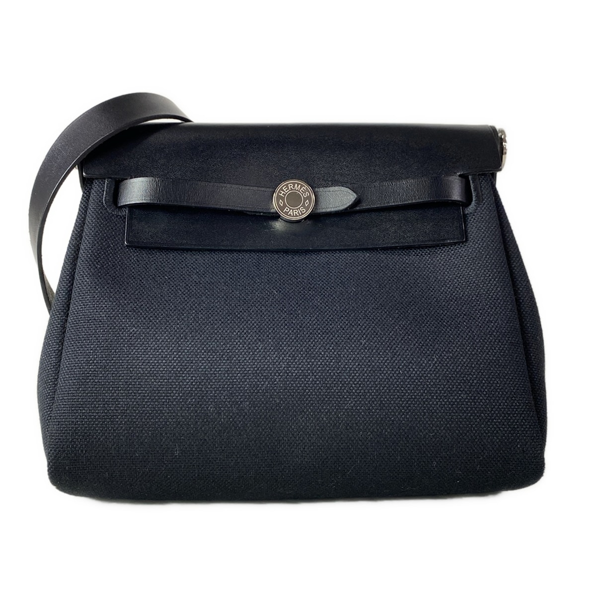 【中古】HERMES(エルメス) エールバッグジップミニ ショルダーバッグ しろがね色金具 黒
