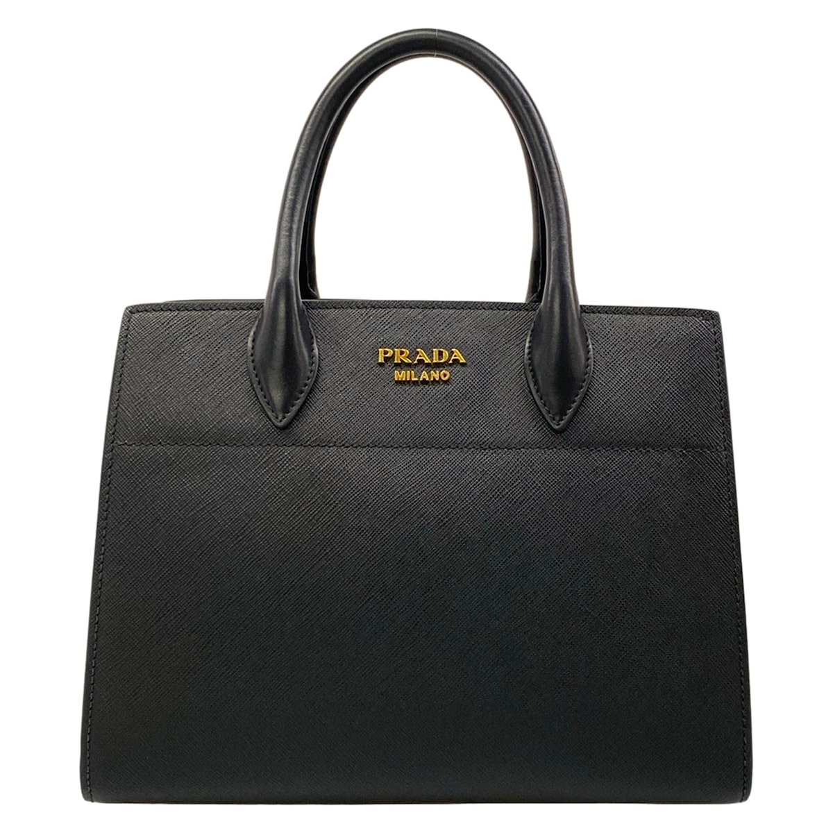 【新着】【中古】PRADA(プラダ) ビブリオテーク ハンドバック 黒×赤いこと なめし革
