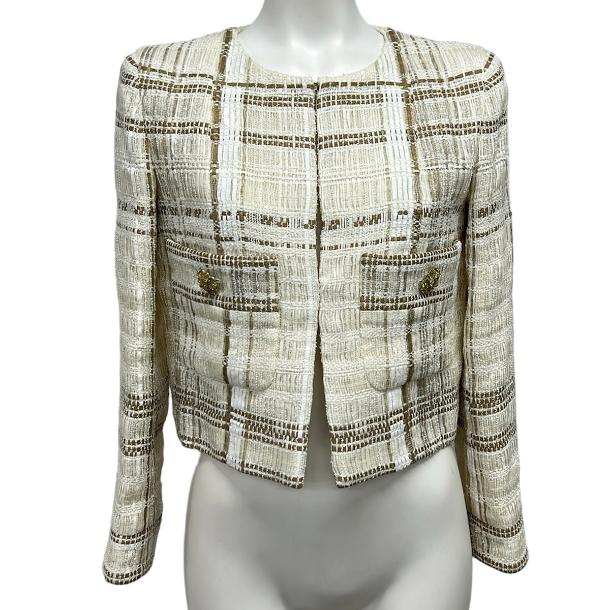 【新着】【中古】CHANEL(シャネル) 上衣 否色つや/ビジュー/秋/冬 象牙色×赤銅色 綿織物