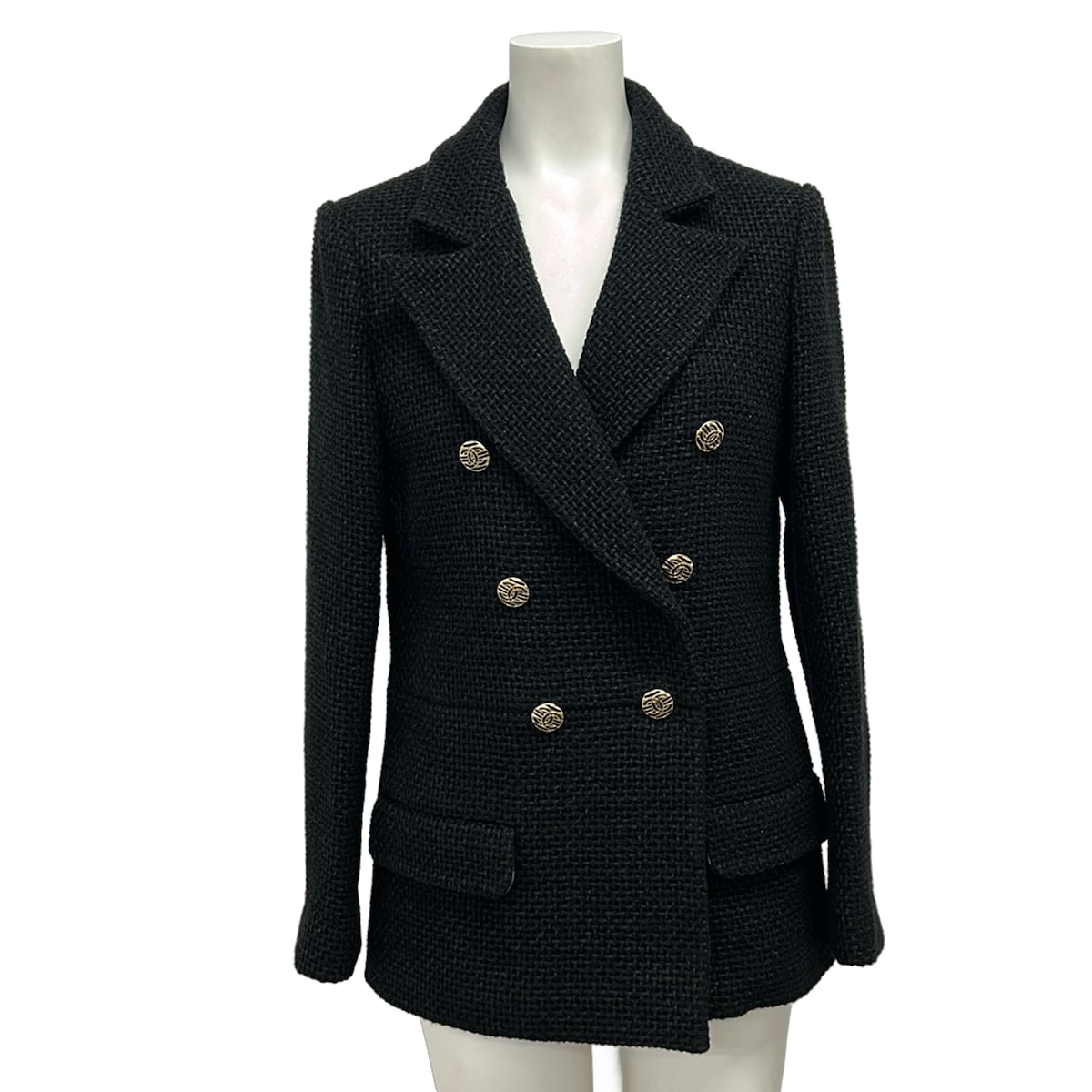 【中古】CHANEL(シャネル) 上衣 ツィード/ココマークボタン/2021/秋/冬 黒 羊毛
