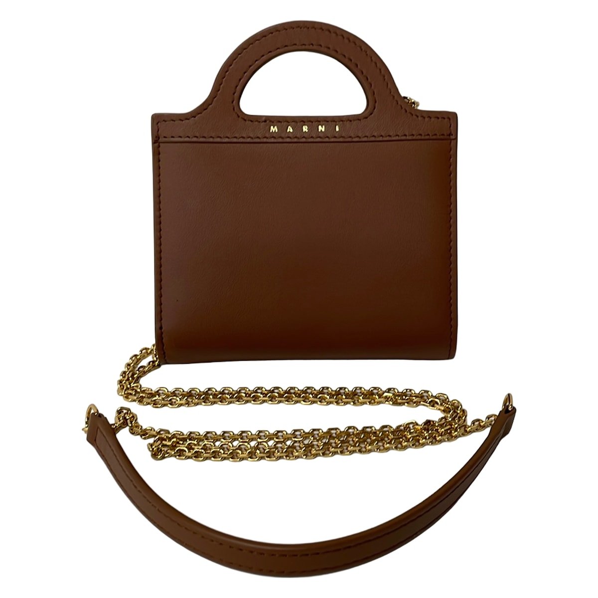 【新着】【中古】MARNI(マルニ) ビルフォールド 紙入れ チェーンウォレット/御徒面子動機 赤銅色×ゴールド なめし革