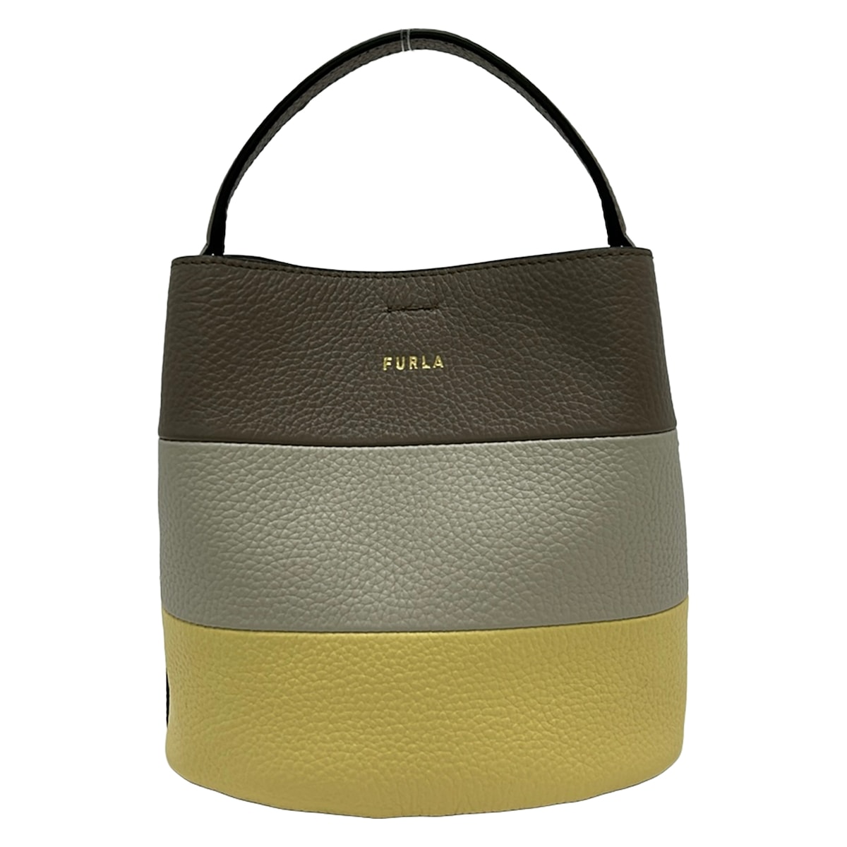 【新着】【中古】FURLA(フルラ) ハンドバック 薄墨色ベージュ×点火装置薄墨色×黄色 なめし革