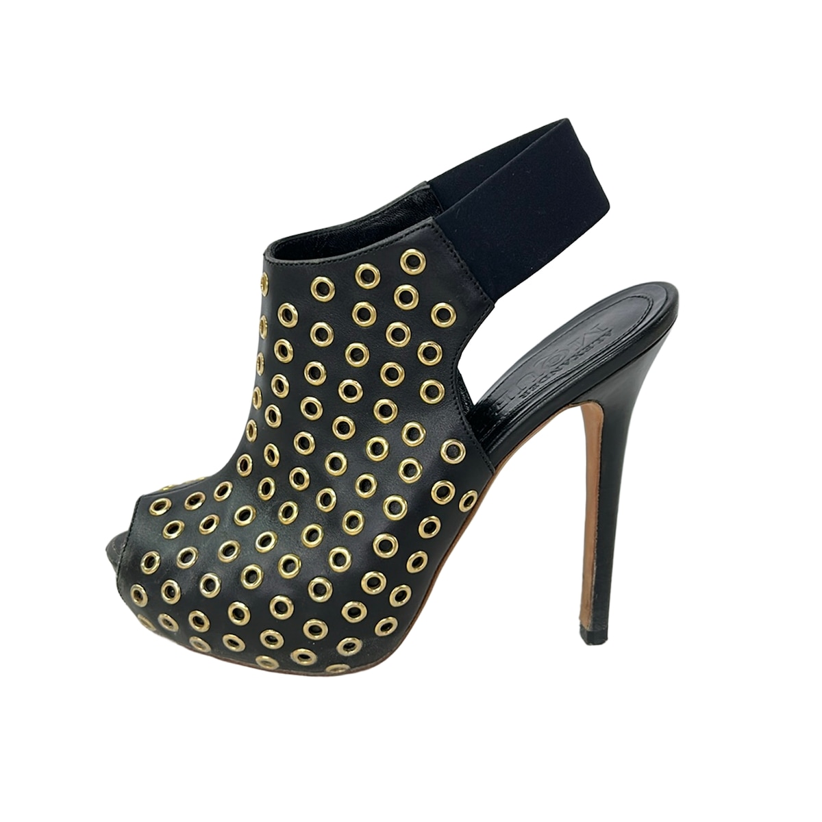 【新着】【中古】ALEXANDER McQUEEN(アレキサンダーマックイーン) サンダル ハトメ 黒×ゴールド なめし革
