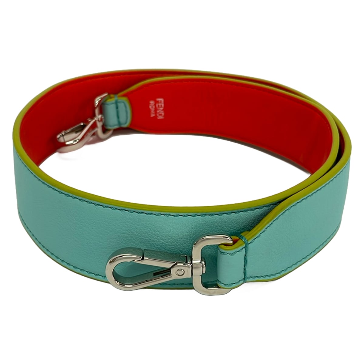 【新着】【中古】FENDI(フェンディ) ストラップユー ストラップ オレンジ色×ライトグリーン なめし革