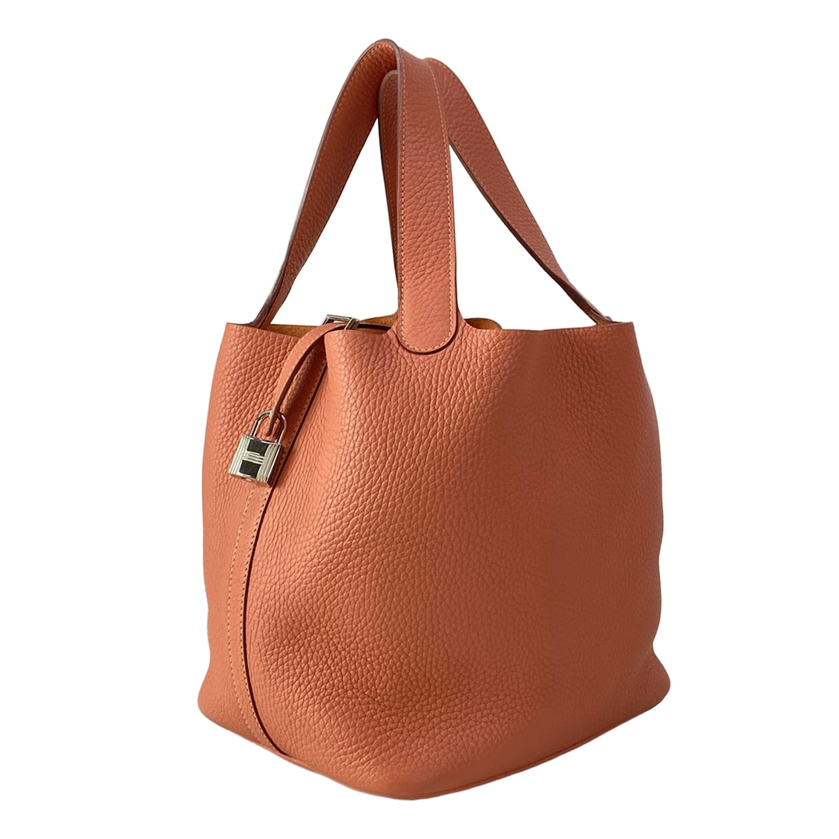 【新着】【中古】HERMES(エルメス) ピコタン鍵を掛けるMM ハンドバック しろがね色金具 さくら色紅茶