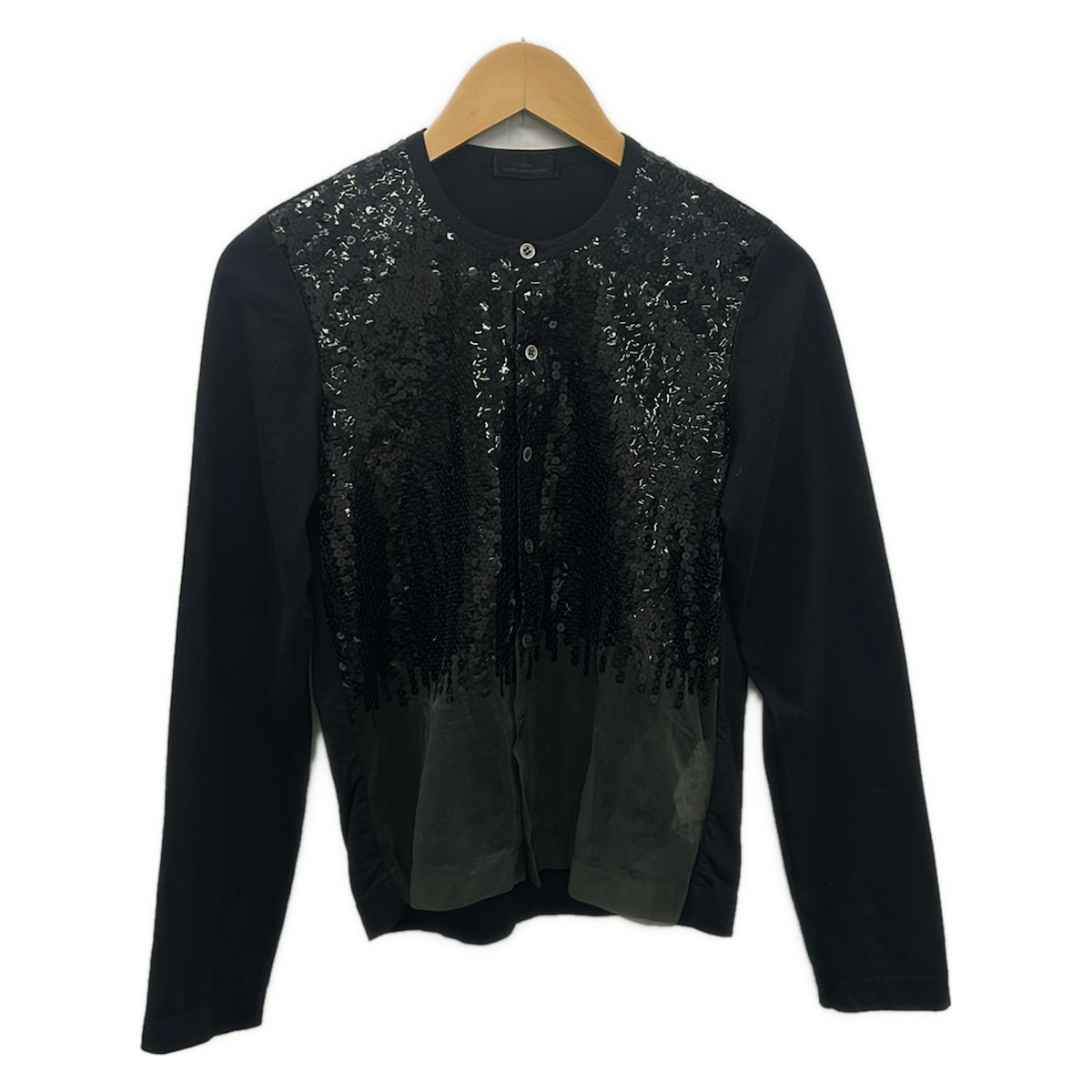 【新着】【中古】tricot COMMEdesGARCONS(トリココムデギャルソン) カーディガン 長袖/スパンコール/シースルー 黒&times;カーキ｜ブランディア　店